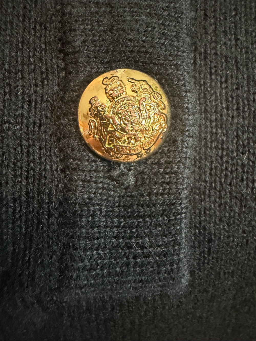 Lauren Ralph Lauren Black Cotton Henley Sweater Womens L Gold Crest Buttons - Picture 5 of 10